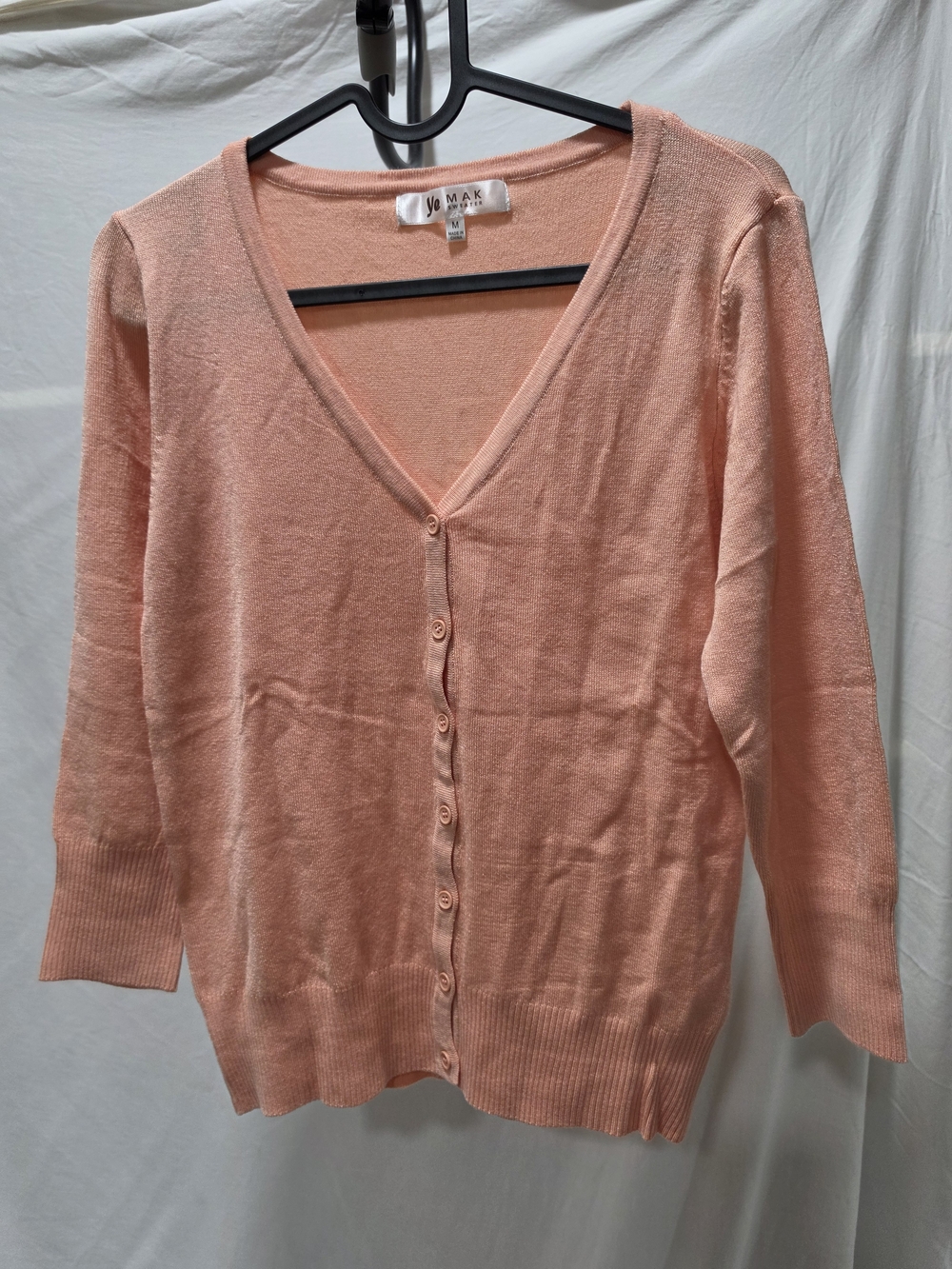 Women's Peach Button-Front V-Neck Sweater Cardigan